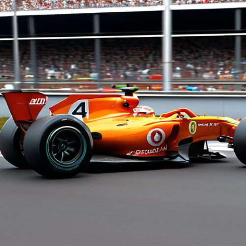 Home 7 **Formula 1 pit lane speeding penalty:** A race car speeding in a pit lane with blurred motion, a speed limit sign visible, stressed driver, and frustrated team members.