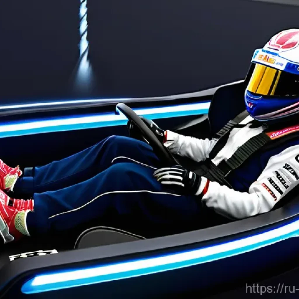 F1 시뮬레이터 훈련 - A professional Formula 1 driver, male or female, intensely focused within a state-of-the-art F1 raci...