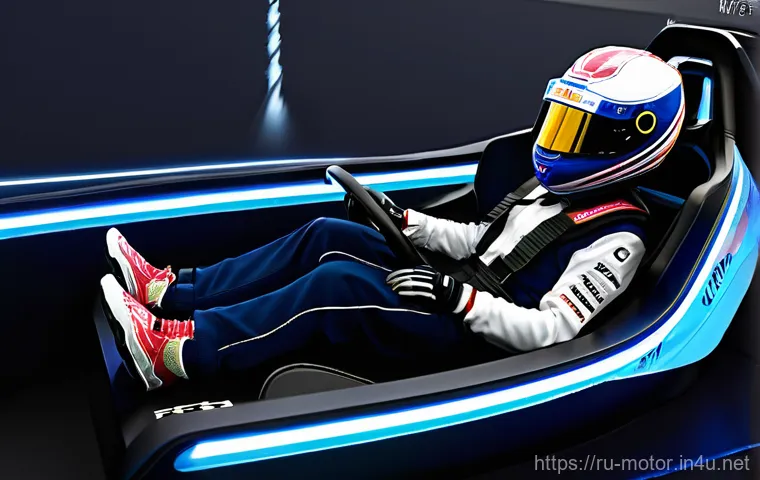 F1 시뮬레이터 훈련 - A professional Formula 1 driver, male or female, intensely focused within a state-of-the-art F1 raci...
