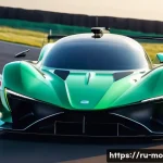 모터스포츠의 생태계 보호 캠페인 - A futuristic, sleek racing car, possibly with design elements hinting at organic or plant-based aest...