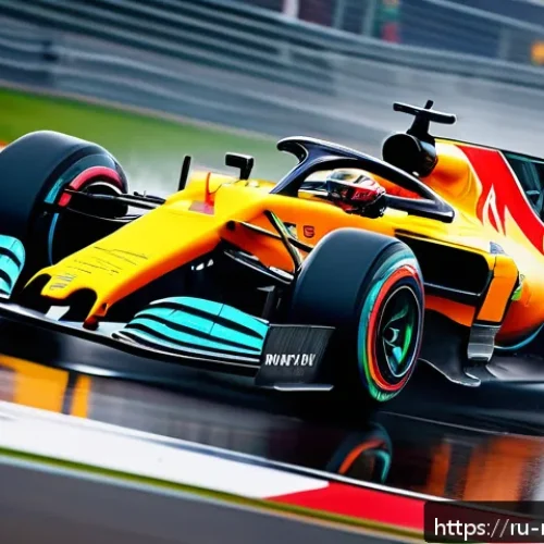F1 머신의 전자 제어 시스템 - Hyper-realistic Formula 1 race car navigating a sharp corner on a wet track, showcasing advanced ada...