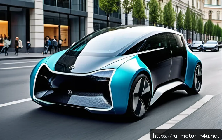 F1 머신의 재활용 가능 소재 - A futuristic electric city car made with lightweight carbon fiber composites, showcased on a busy Mo...